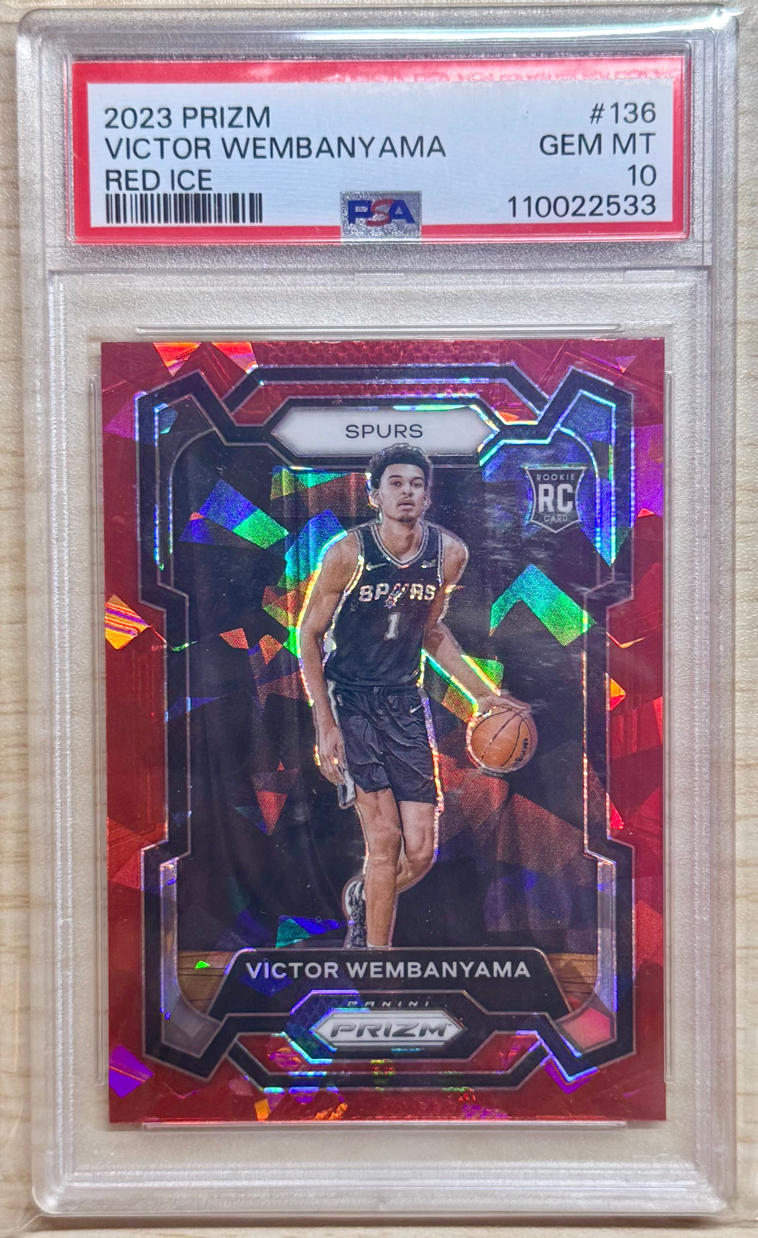 2023-24 Panini Prizm Victor Wembanyama Red Ice #136 RC PSA 10 GEM MT front