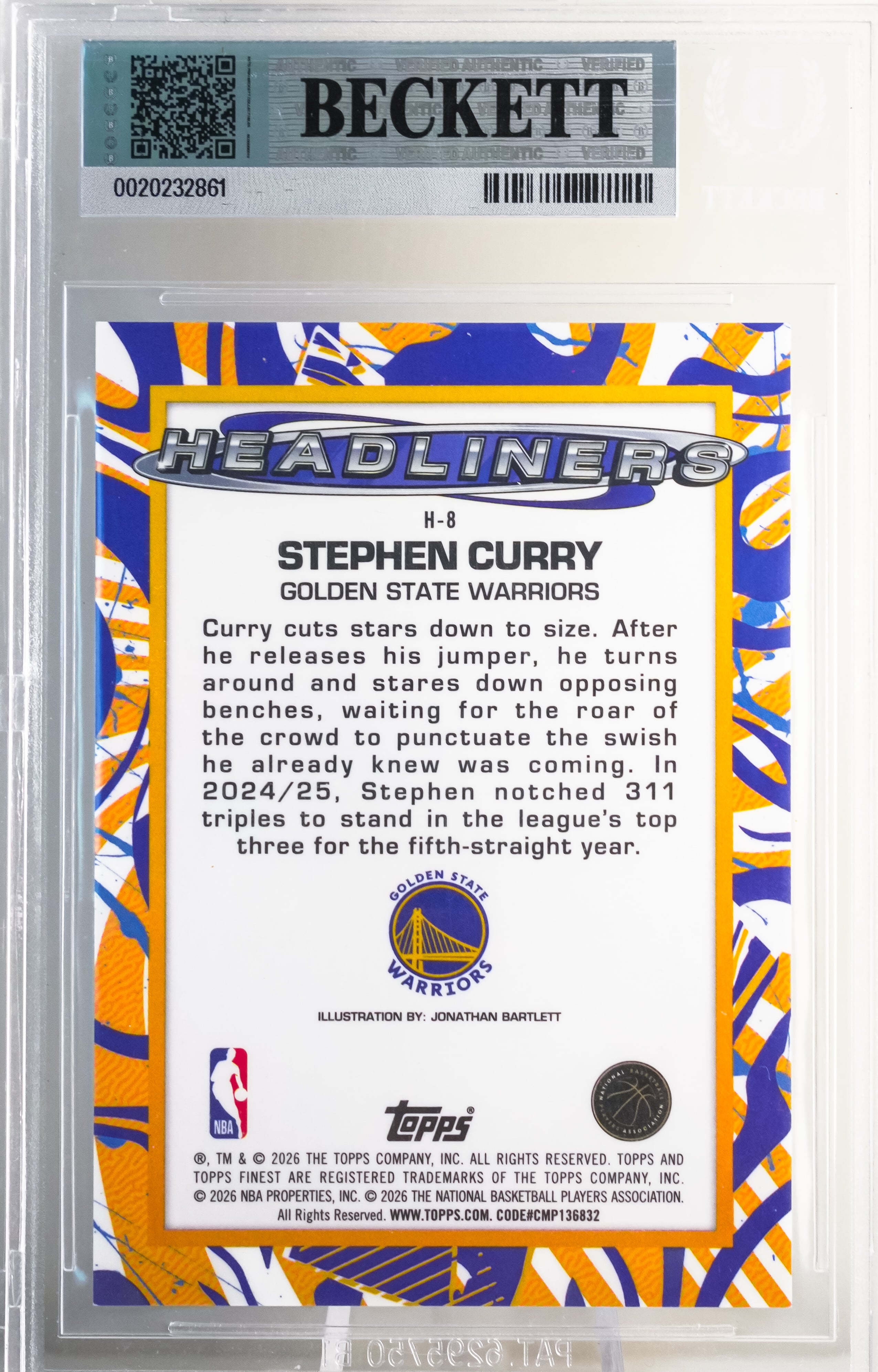 2025-26 Finest Stephen Curry Headliners #H8 BGS 8.5 back