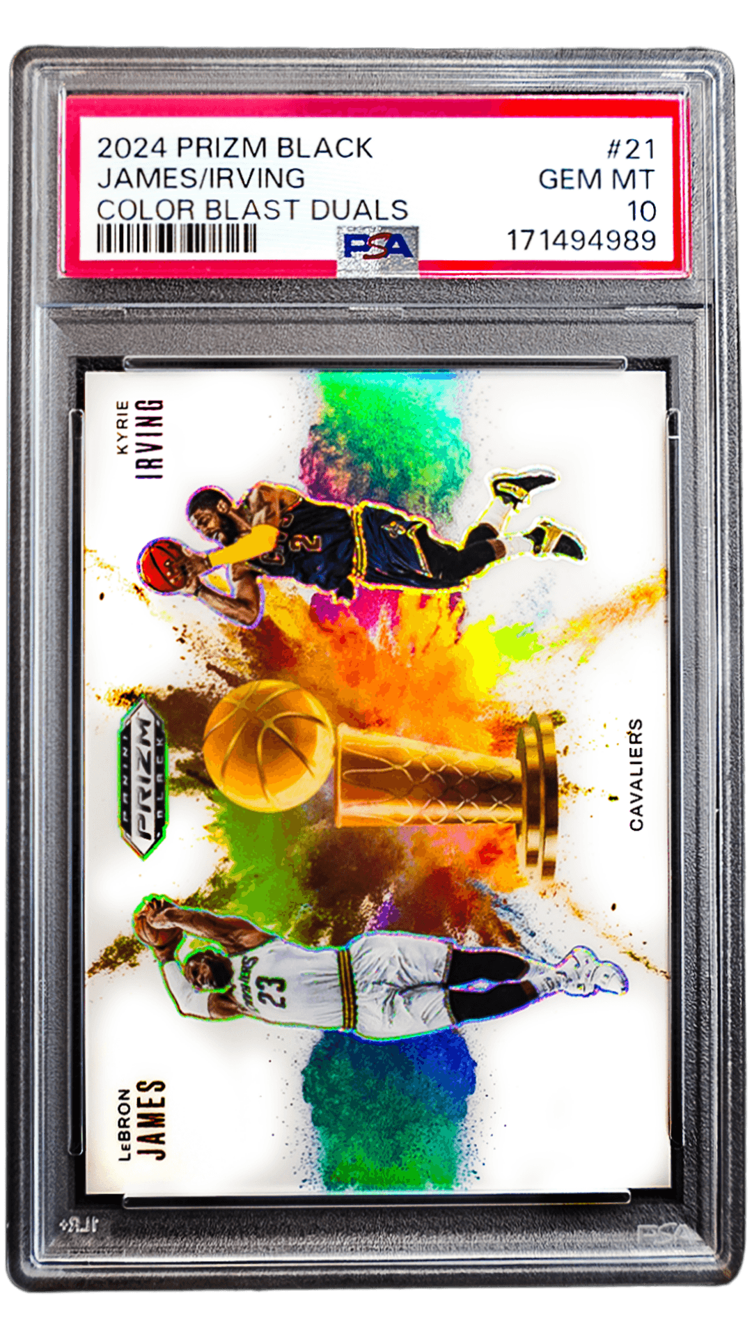 2024-25 Panini Prizm Black LeBron James / Kyrie Irving Color Blast Duals #21 PSA 10 front